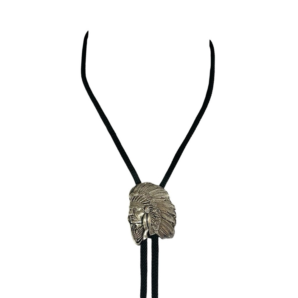 Vintage Siskiyou 1994 Bolo Tie Indian Chief Head Pewter, Adjustable Southwestern - Picture 2 of 10
